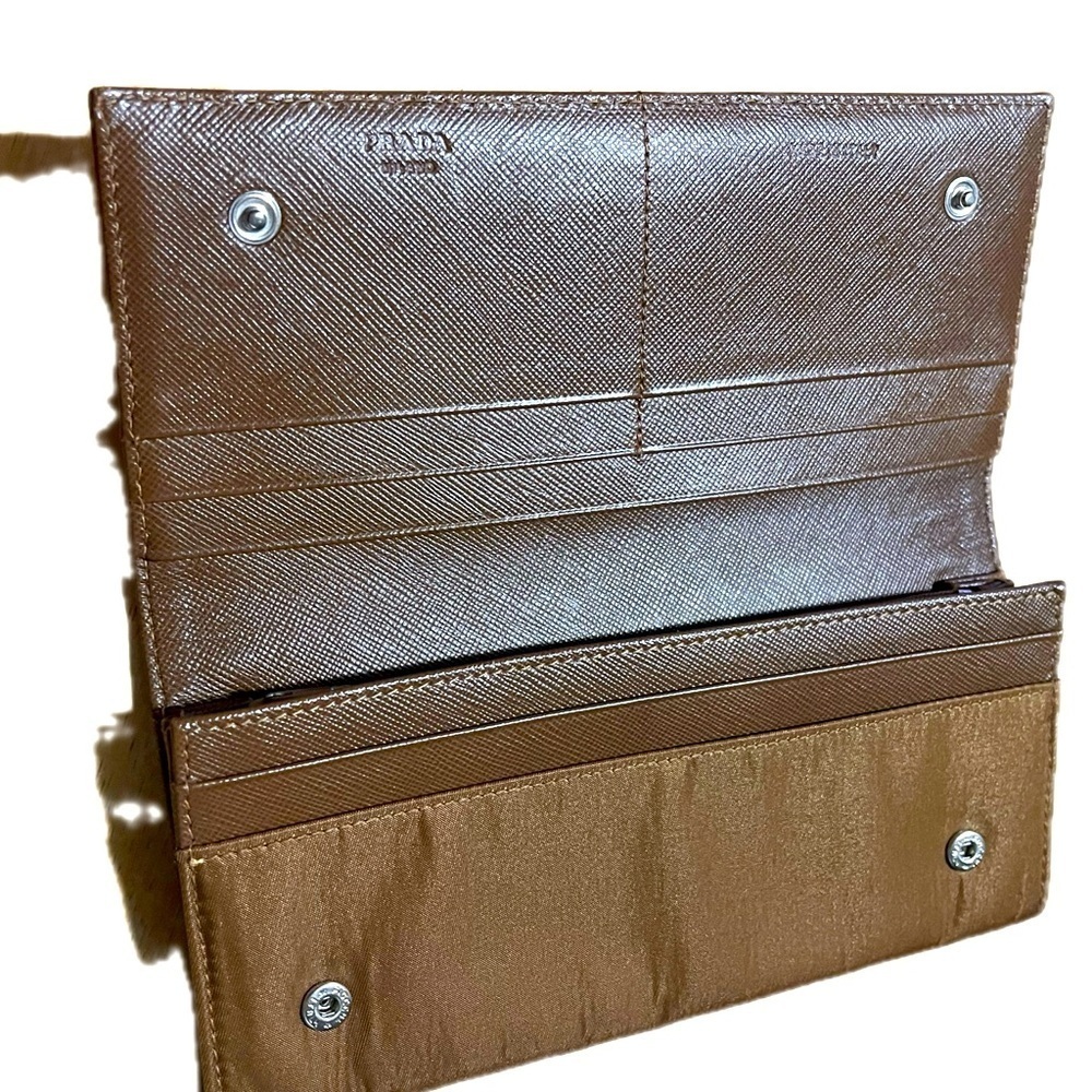 PRADA Milano Saffiano Long Leather & Nylon Fold Wallet, Brown/Copper, Italy - Picture 5 of 14